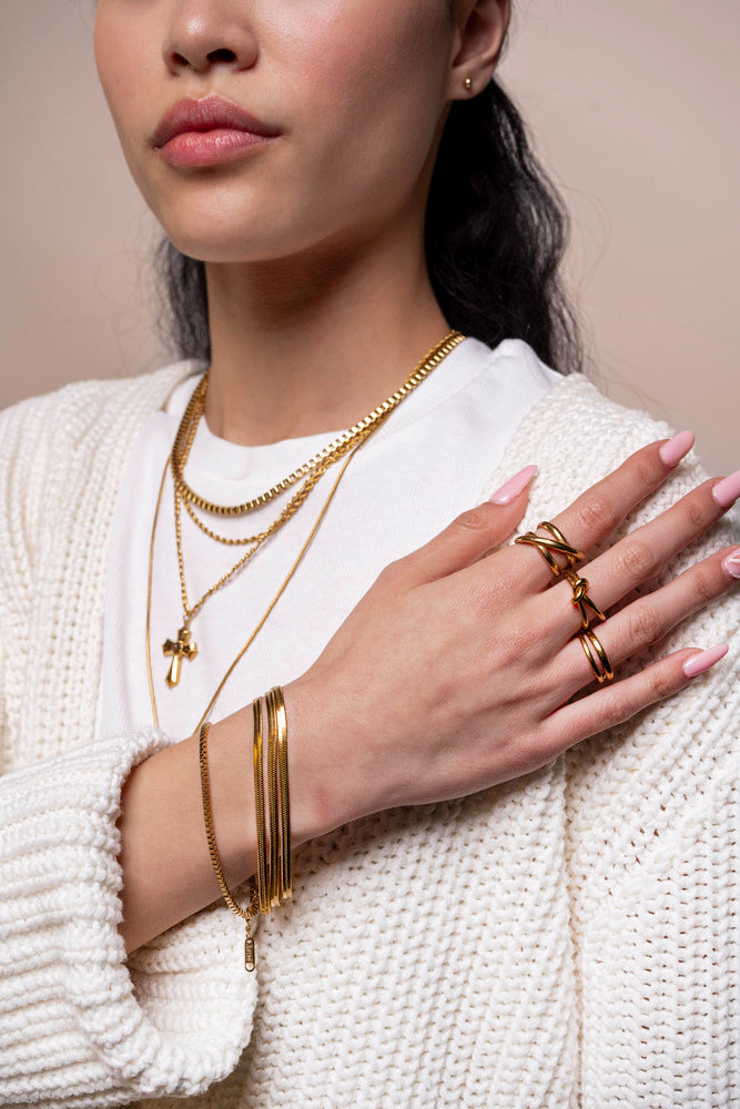 Driedubbel Plat Gouden Bracelet - Kayleigh