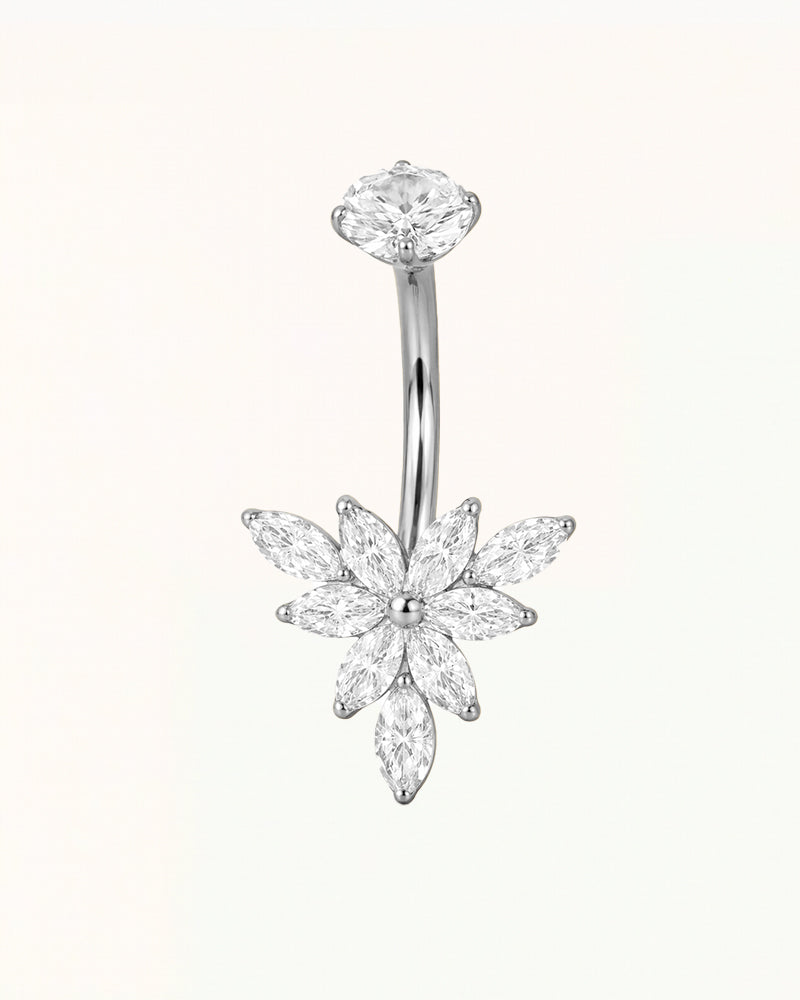 Navel Piercing with Flower Marquise Crystals - Misha