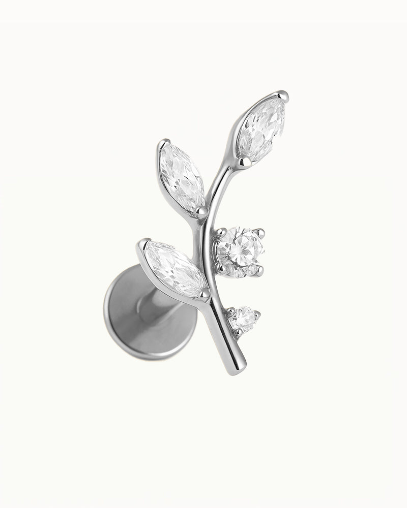Piercing en titane avec feuilles en cristaux - Demi
