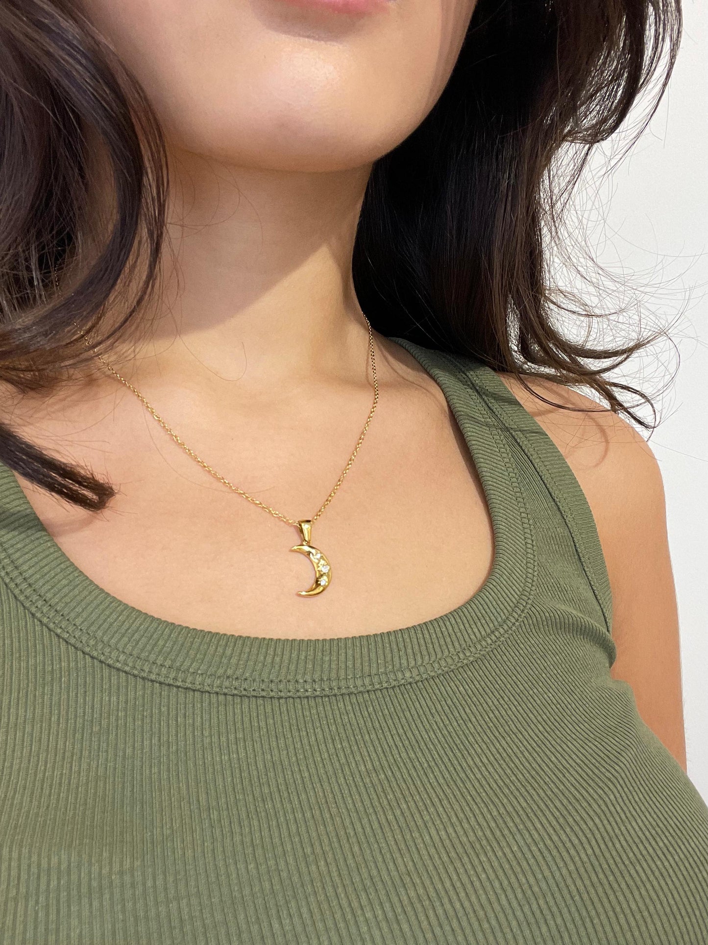 Gouden Maan Ketting met Steentjes - Natasha