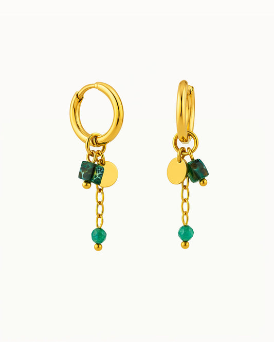 Boucles d'oreilles en perles de pierres précieuses vertes - Brianna