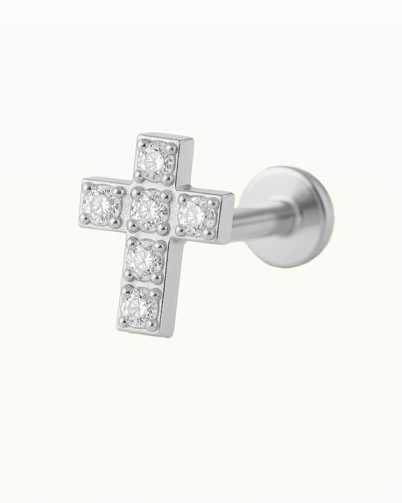 Titanium Kruis Piercing met Kristallen - Esra
