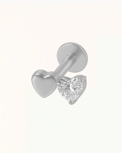 Piercing double cœur en titane avec pierre - Lovee