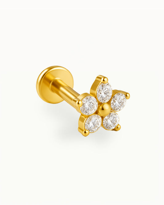 Piercing en fleur subtile en titane avec cristaux - Lua