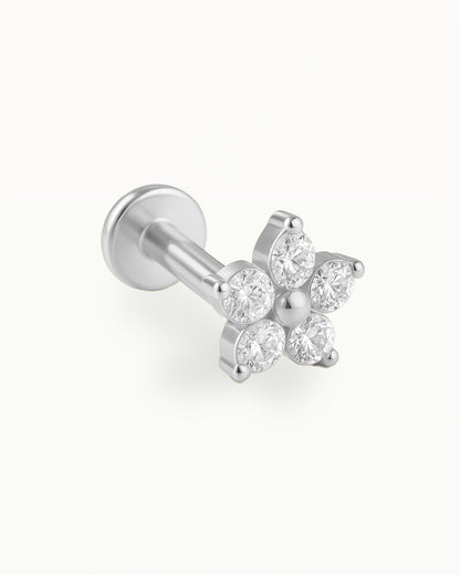 Piercing en fleur subtile en titane avec cristaux - Lua