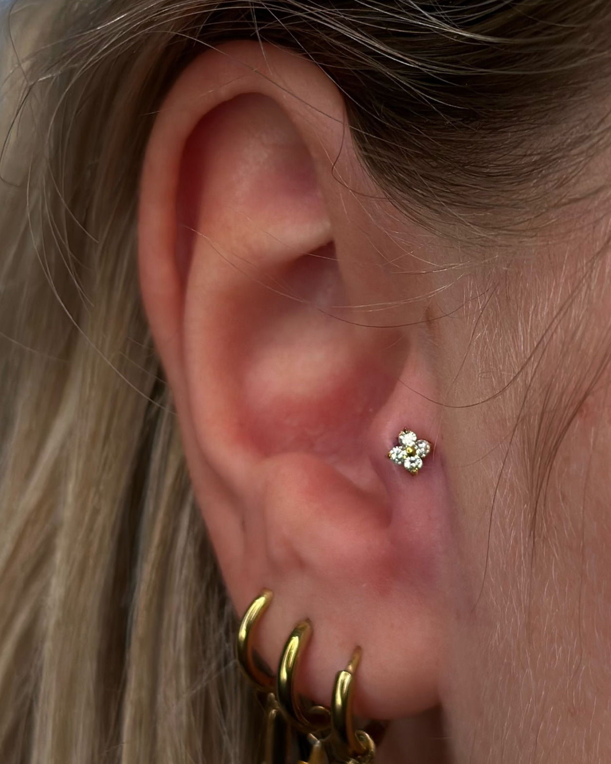 Piercing en fleur subtile en titane avec cristaux - Lua
