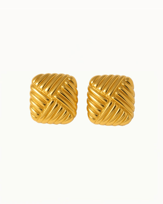 Boucles d'oreilles carrées striées dorées - Niene