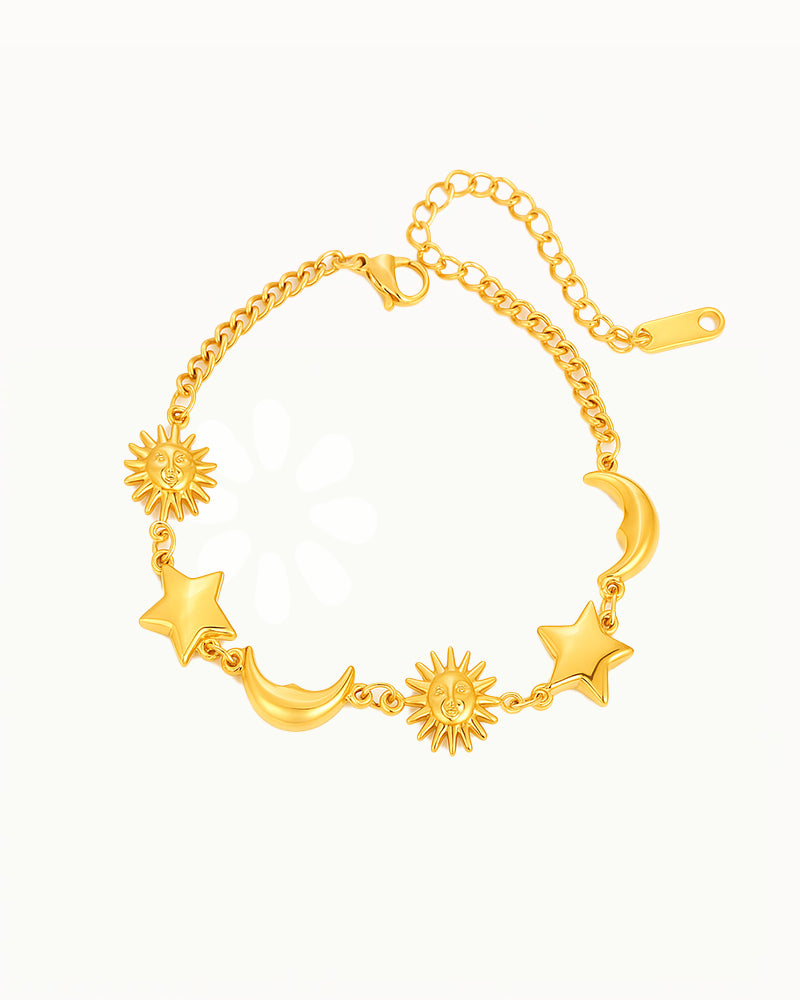 Bracelet doré avec soleil, lune et étoiles - Lyra