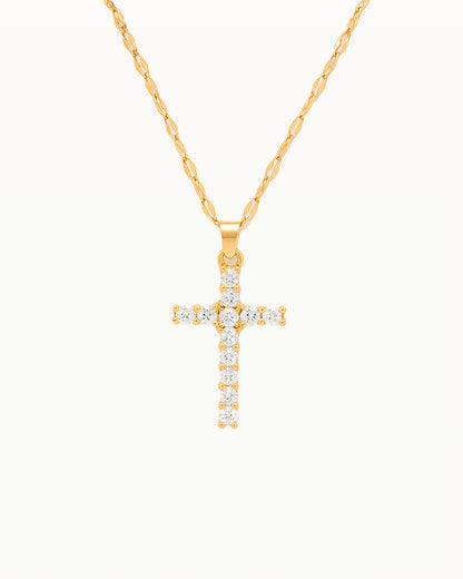Gouden Kruis Hanger met Sprankelende Kristallen - Paulina