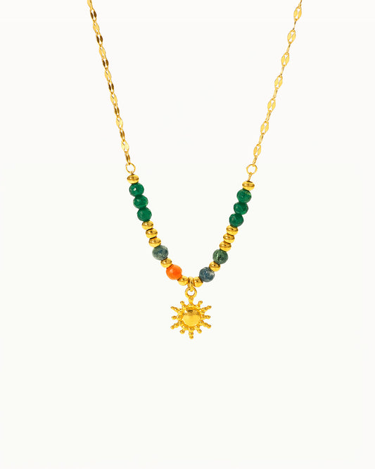 Collier en Or avec Perles Colorées et Pendentif Soleil - Leanna