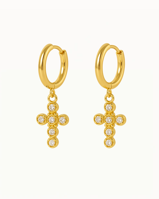 Boucles d'oreilles dorées avec pendentif croix - Kourtney