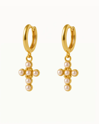 Boucles d'oreilles dorées avec pendentif croix - Kourtney