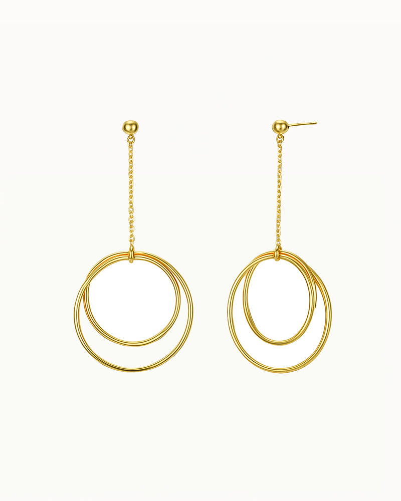 Boucles d'oreilles longues dorées avec des doubles anneaux - Phoebe