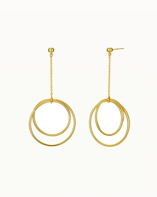 Boucles d'oreilles longues dorées avec des doubles anneaux - Phoebe