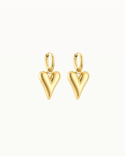Gold Earrings with Heart Pendant - Rowena