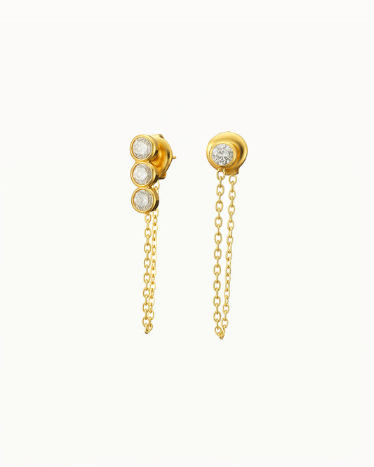 Boucles d'oreilles asymétriques avec cristaux et chaîne - Roxy