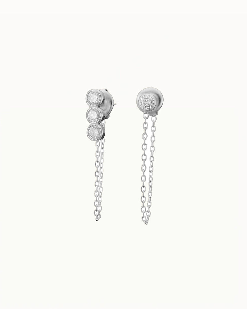 Boucles d'oreilles asymétriques avec cristaux et chaîne - Roxy