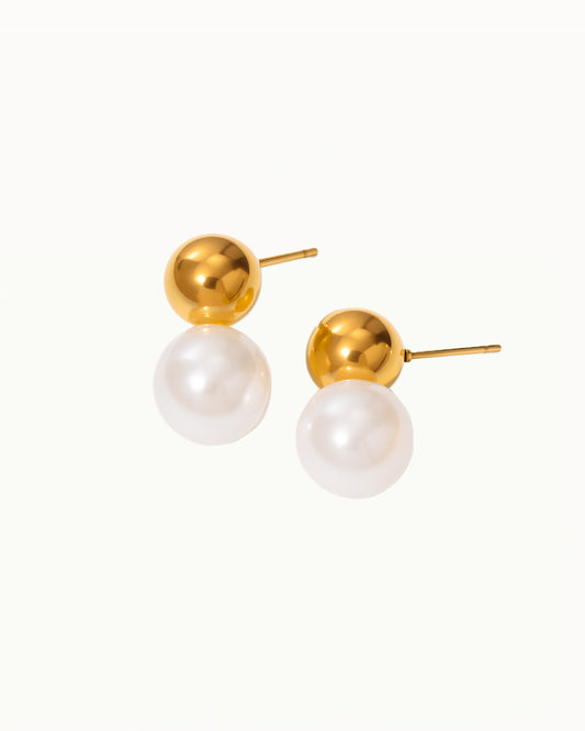 Boucles d'oreilles dorées étanches avec perle - Susan