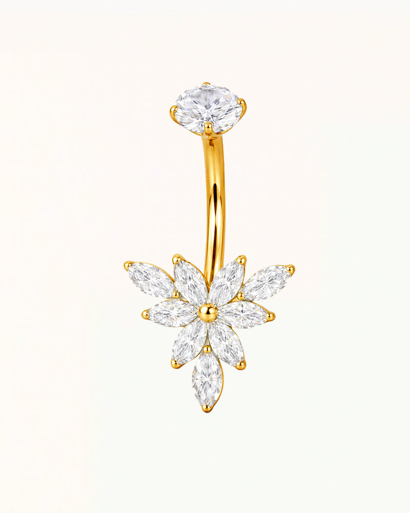 Navel Piercing with Flower Marquise Crystals - Misha