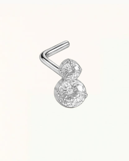 Nose Piercing L-Shape with Double Round Crystals - Oona