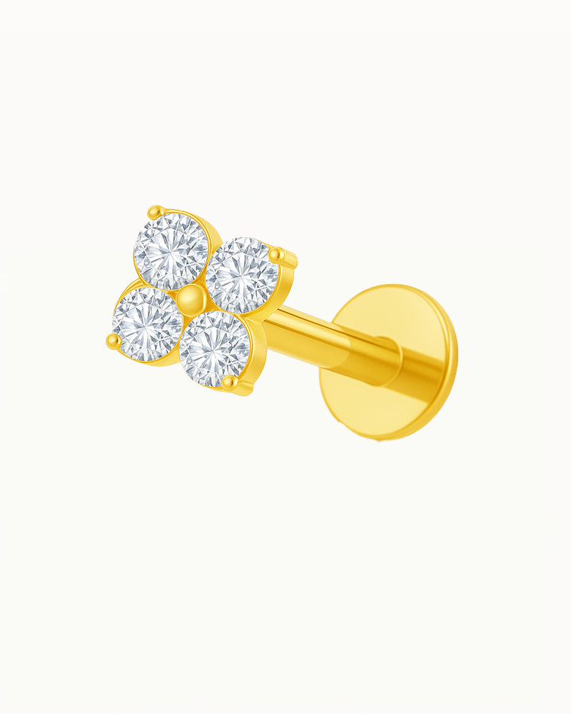 Piercing en titane avec quatre pierres en forme de fleur - Lena