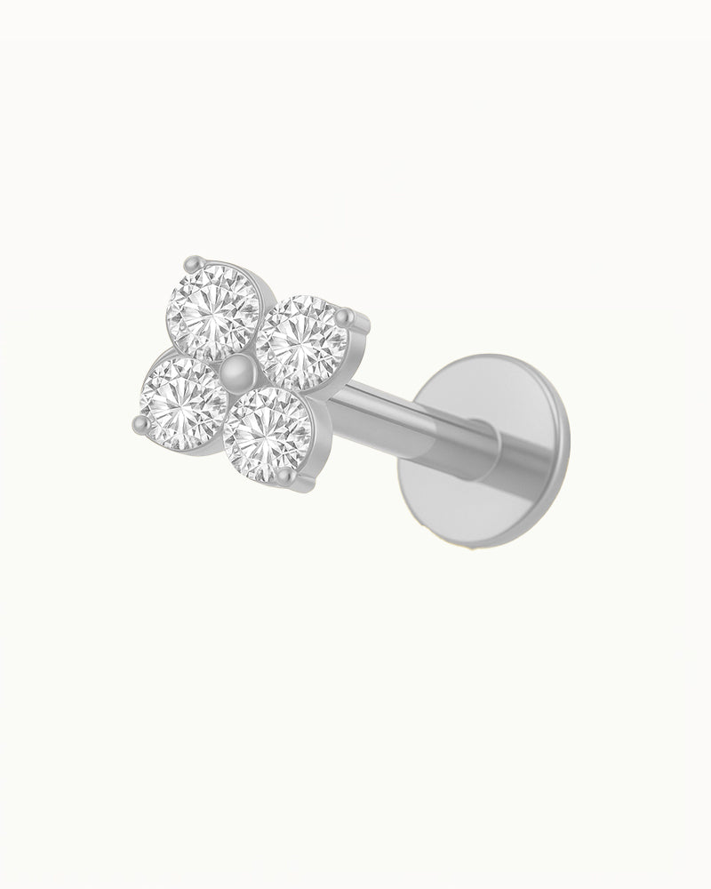 Piercing en titane avec quatre pierres en forme de fleur - Lena