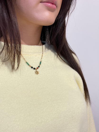 Goldkette mit bunten Perlen und Sonnenanhänger - Leanna